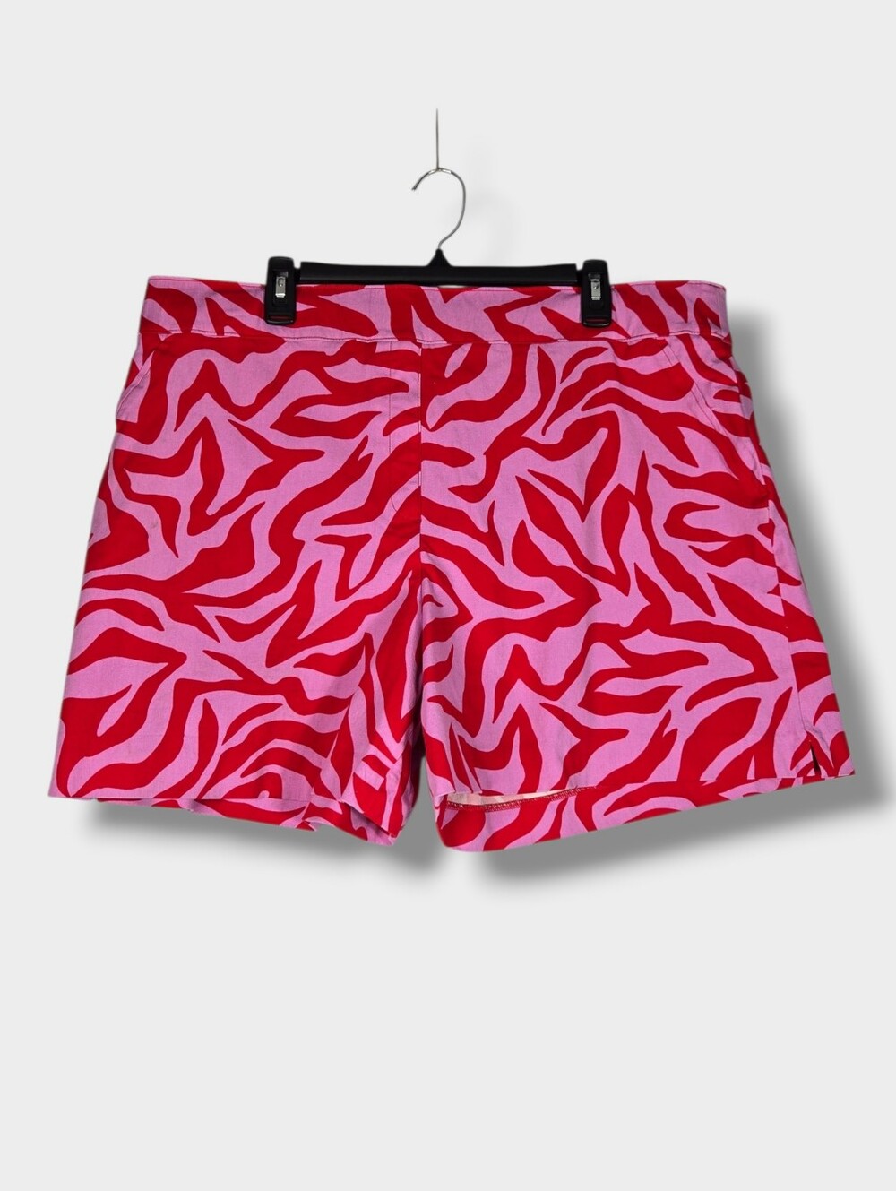 Spanx On The Go Pink Red Zebra Stripe High Rise Short 5" Inseam Size 1X